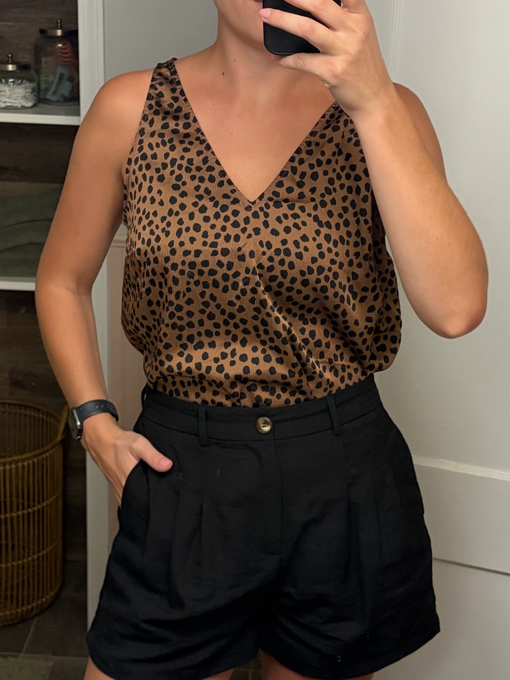Old Navy Brown and Black Leopard Print Satin V-Neck Tank